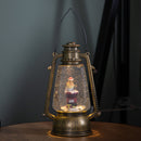 24cm Dual Powered Light up Antique Effect Christmas Water Spinner Hurricane Lantern with Robin on Postbox