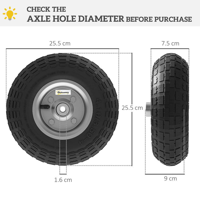 Outsunny Set of Four 10\" Pneumatic Wheels for Barn Carts, Garden Cart Black