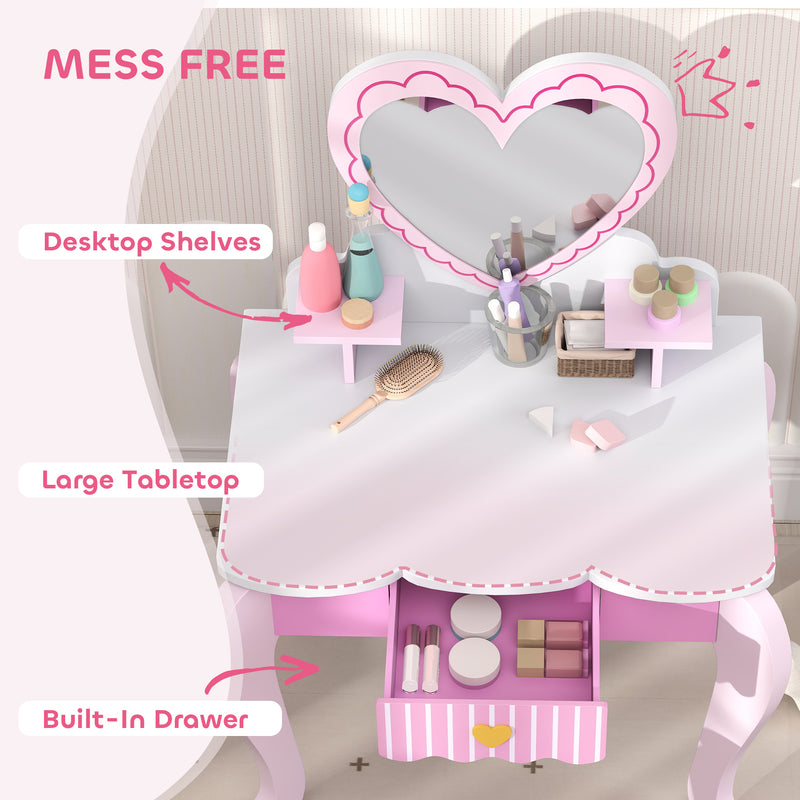 AIYAPLAY Kids Dressing Table Set, 2 PCS Children Vanity Table with Stool