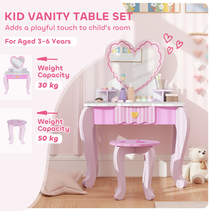 AIYAPLAY Kids Dressing Table Set, 2 PCS Children Vanity Table with Stool