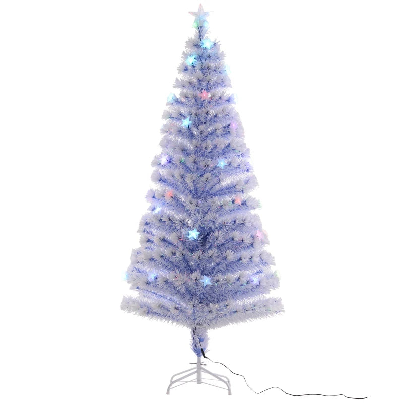 HOMCOM Artificial Fibre Optic Christmas Tree with Star Topper 6ft - White
