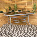 6 Person Garden Furniture Patio Set Table, 6 Chairs & Parasol with Black Glass