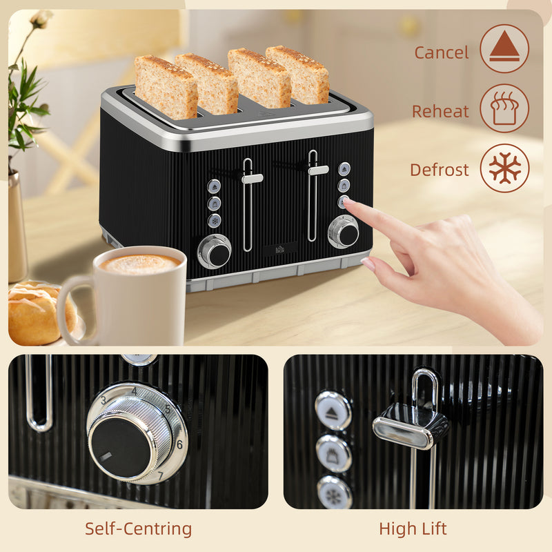 HOMCOM 1.7L 3000W Rapid Boil Kettle and 4 Slice Toaster Set Crumb Tray