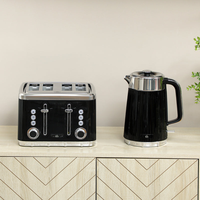 HOMCOM 1.7L 3000W Rapid Boil Kettle and 4 Slice Toaster Set Crumb Tray