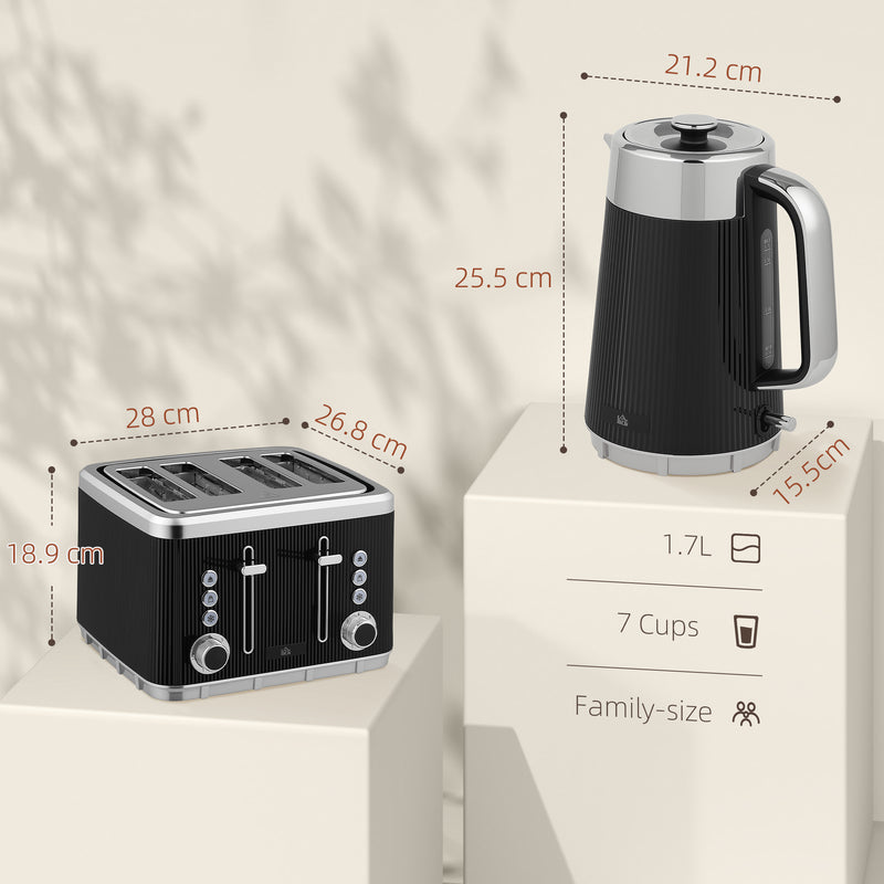 HOMCOM 1.7L 3000W Rapid Boil Kettle and 4 Slice Toaster Set Crumb Tray