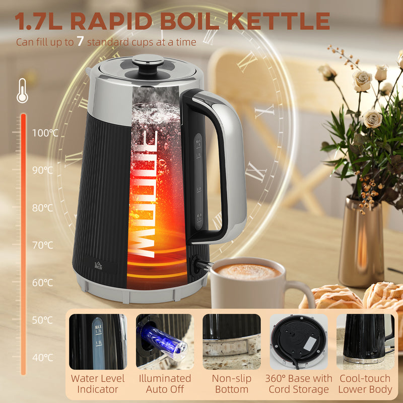 HOMCOM 1.7L 3000W Rapid Boil Kettle and 4 Slice Toaster Set Crumb Tray