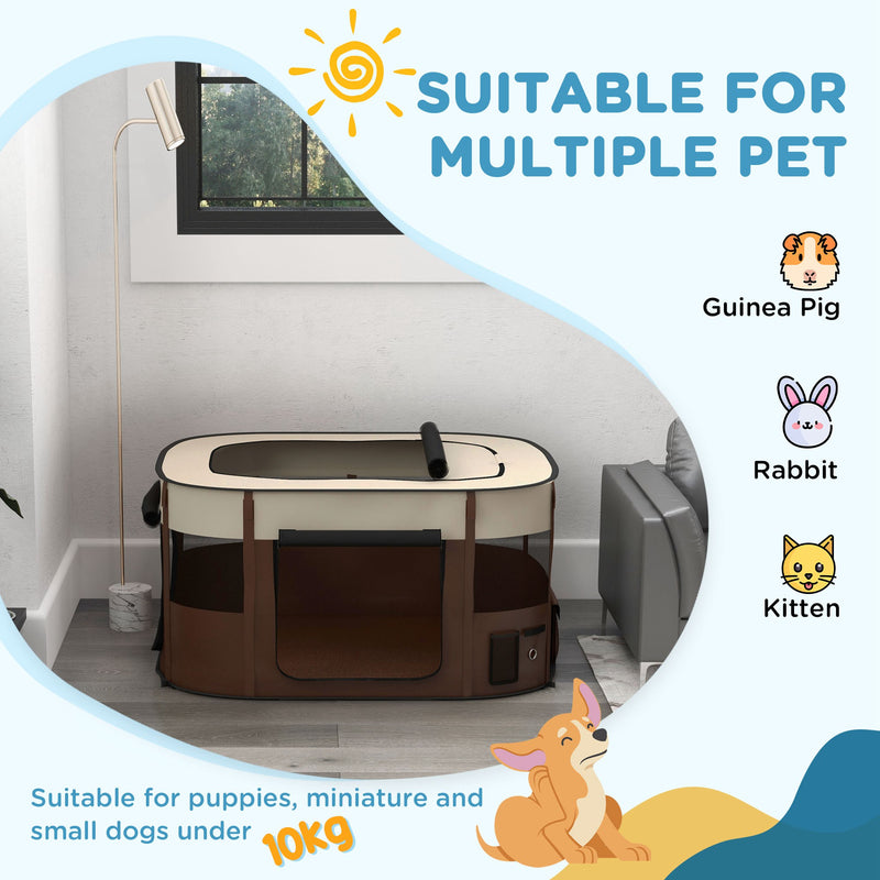 PawHut Portable Dog Pen For Puppies, Rabbits, Kittens, Guinea Pigs - Brown
