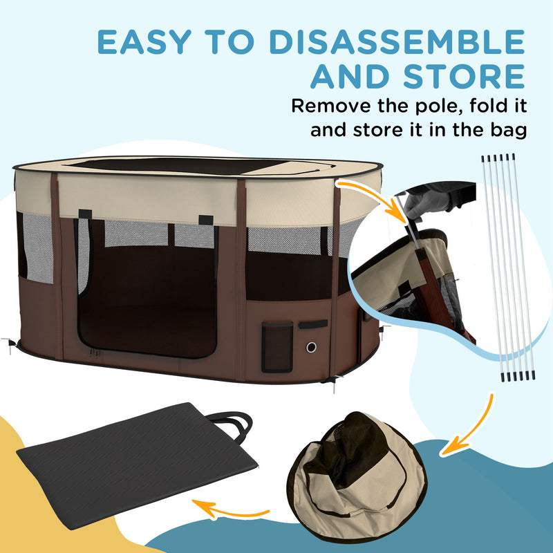PawHut Portable Dog Pen For Puppies, Rabbits, Kittens, Guinea Pigs - Brown
