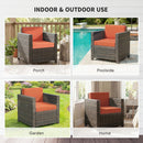 Outsunny Rattan Garden Armchair, Cushioned Single Rattan Chair, Brown/Orange