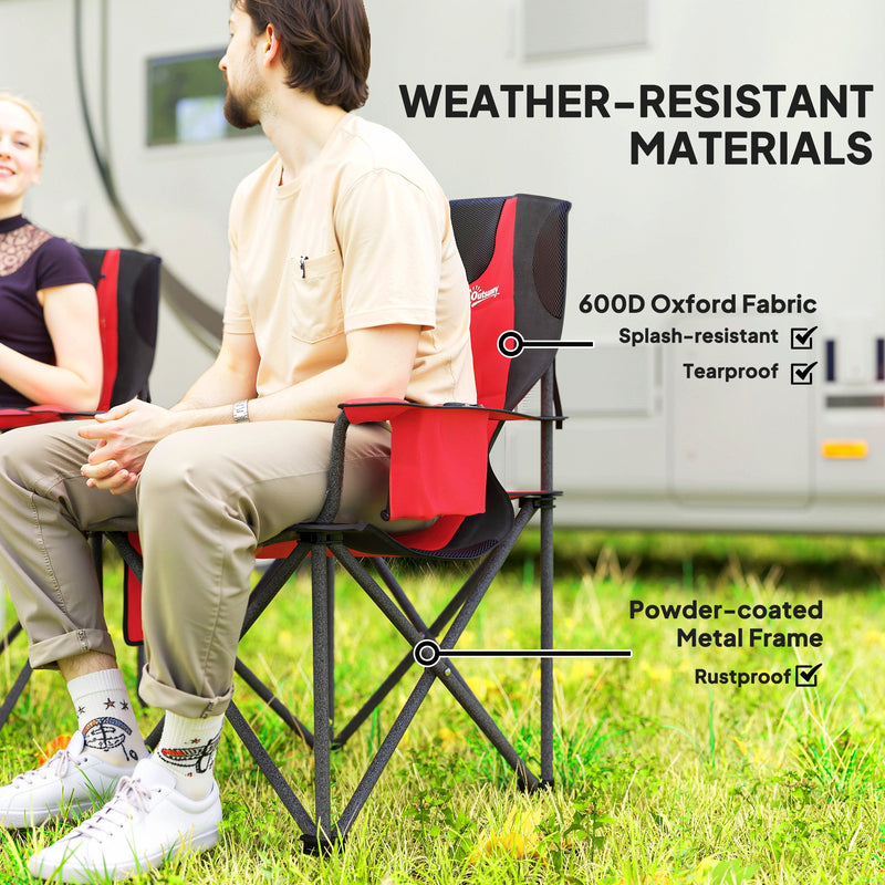 Outsunny Set Of 2 Padded Folding Picnic Chairs With Cooler Bag