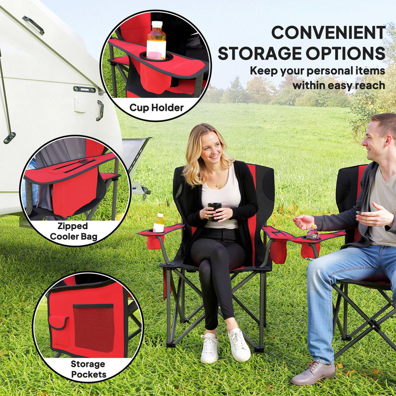 Outsunny Set Of 2 Padded Folding Picnic Chairs With Cooler Bag