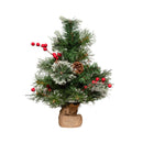 50cm Mini Christmas Tree With Red Berries, Pinecones And Frosted Tips In Burlap Base