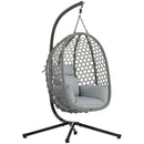 Outsunny Hanging Egg Chair, Rattan Swing Chair with Stand, Dark Grey