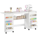 HOMCOM Folding Sewing Table with 2 Magnetic Doors, Storage Shelf, White