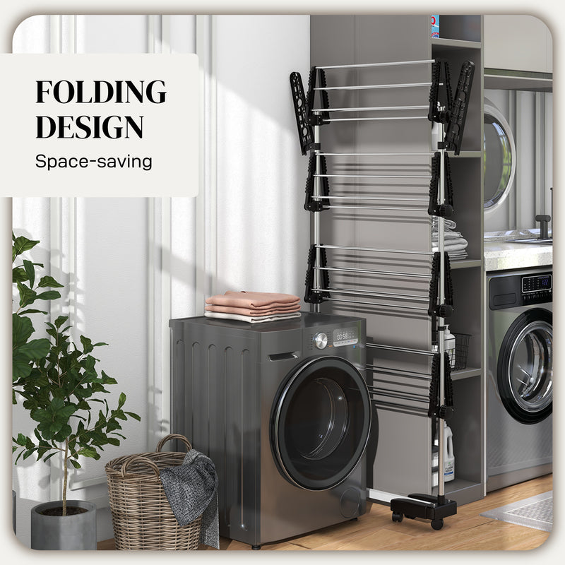 HOMCOM 4-Tier Large Clothes Airer Stainless Steel Clothes Drying Rack Black