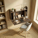HOMCOM Wall Mounted Table w/ Space Saving Storage Compartments, Dark Brown