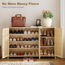 HOMCOM Bamboo Shoe Cabinet with Louvered Doors 18 Pairs Shoe Storage Cabinet