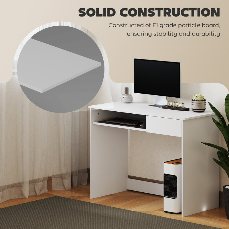 HOMCOM Compact Computer Table With Keyboard Tray And Drawer