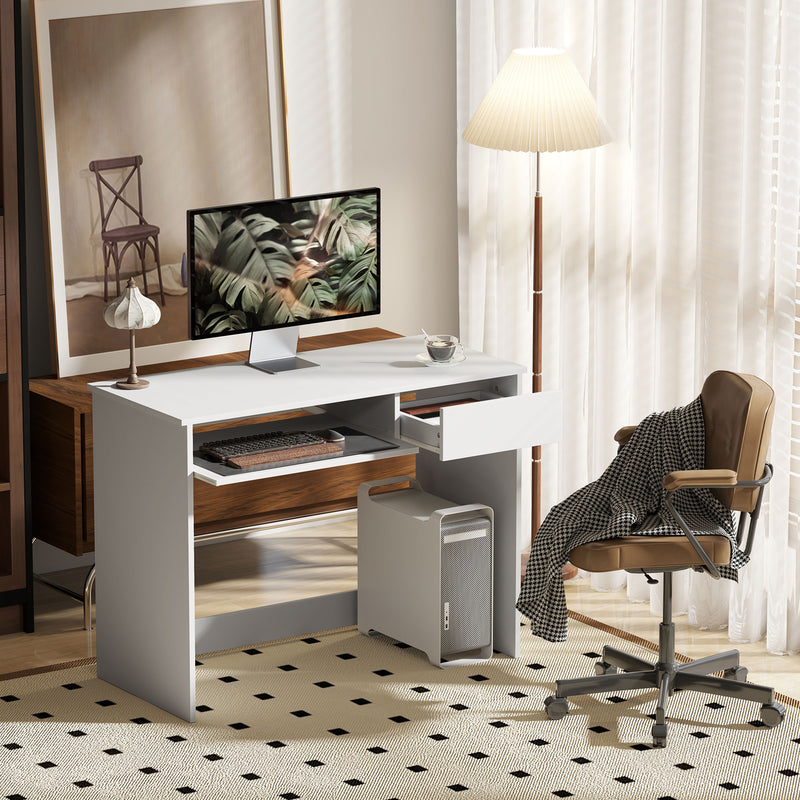 HOMCOM Compact Computer Table With Keyboard Tray And Drawer