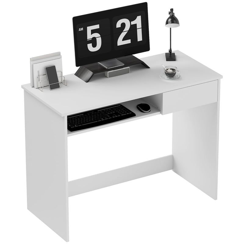 HOMCOM Compact Computer Table With Keyboard Tray And Drawer