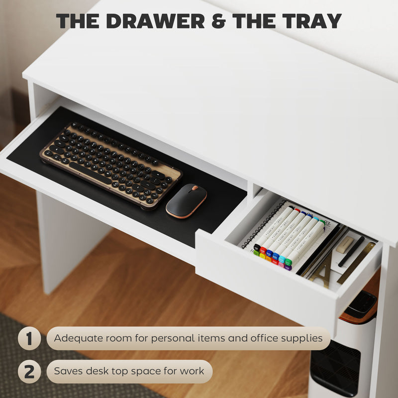 HOMCOM Compact Computer Table With Keyboard Tray And Drawer