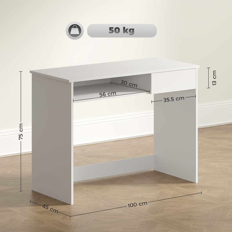 HOMCOM Compact Computer Table With Keyboard Tray And Drawer