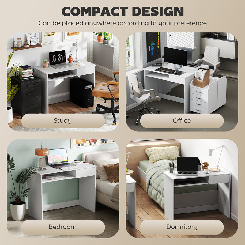 HOMCOM Compact Computer Table With Keyboard Tray And Drawer