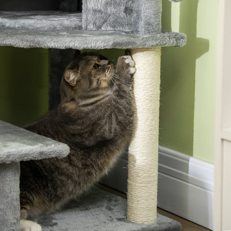 PawHut Cat Tree Tower Climbing  Activity Centre with Sisal Scratching Post Grey