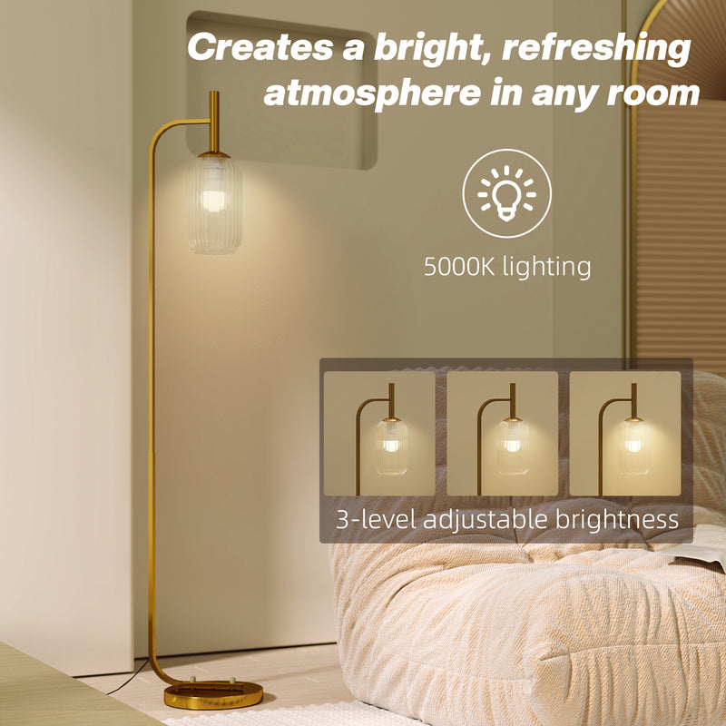 HOMCOM Modern Floor Lamp with Glass Lampshade, Foot Switch for Living Room