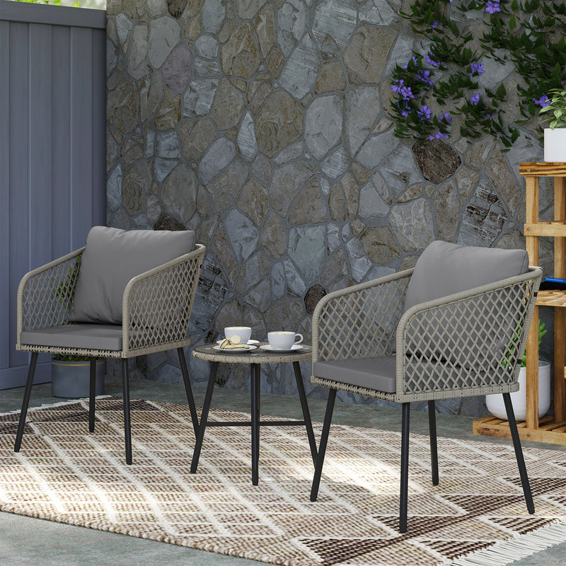 Outsunny 3 Piece Rattan Bistro Set with Cushions