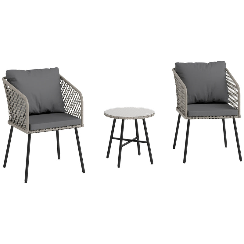 Outsunny 3 Piece Rattan Bistro Set with Cushions