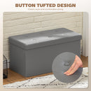 HOMCOM Storage Ottoman Bench, 89L PU Leather Folding Foot Rest, Grey