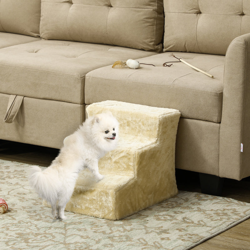 PawHut Three-Step Portable Dog Stairs With Washable Plush Cover, For Small Pets