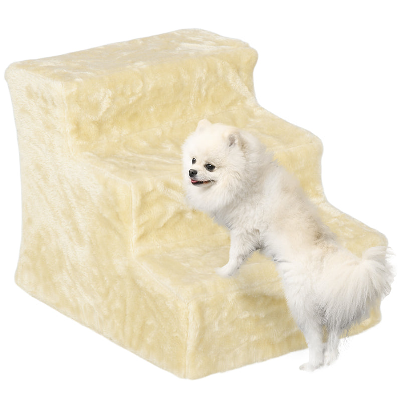 PawHut Three-Step Portable Dog Stairs With Washable Plush Cover, For Small Pets