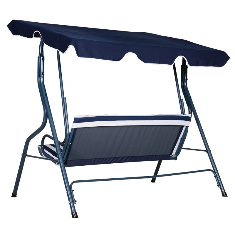 Outsunny 3 Seater Canopy Swing Chair Outdoor Garden Bench with Adjustable Canopy and Metal Frame - Blue Stripes