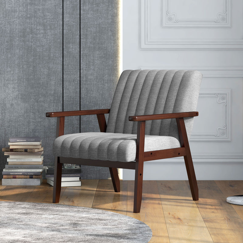 HOMCOM Modern Accent Chair Upholstered Armchair For Bedroom Living Room Grey