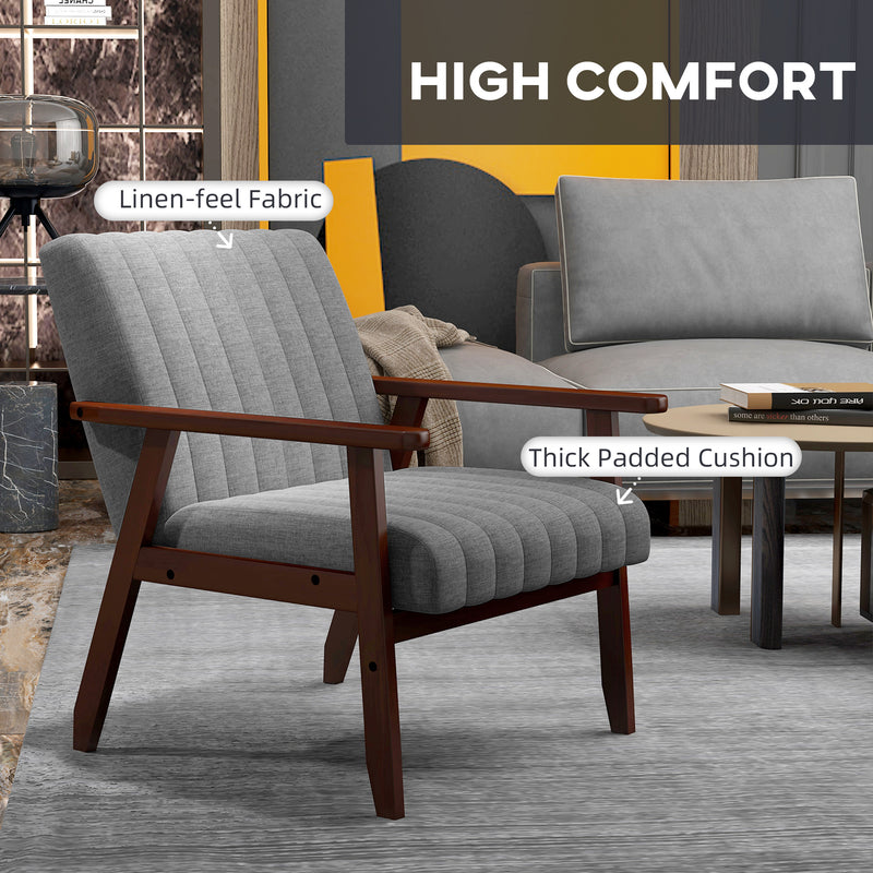 HOMCOM Modern Accent Chair Upholstered Armchair For Bedroom Living Room Grey