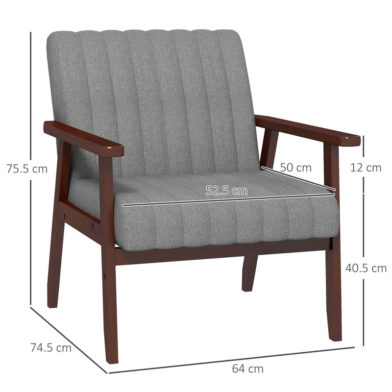 HOMCOM Modern Accent Chair Upholstered Armchair For Bedroom Living Room Grey