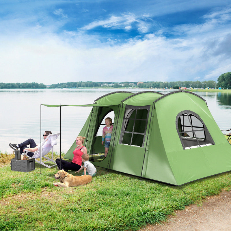 Outsunny 3-4 Man Tunnel Tent With Sewn In Floor, 3000mm Waterproof