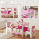 AIYAPLAY 3 Pieces Kids Table and Chair Set with Bookshelves, Pink