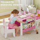 AIYAPLAY 3 Pieces Kids Table and Chair Set with Bookshelves, Pink