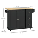 HOMCOM Kitchen Island on Wheels, Kitchen Cart with Drop Leaf, Black