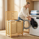 HOMCOM Bamboo Laundry Basket With Lid, 2 Baskets, Foldable, Natural
