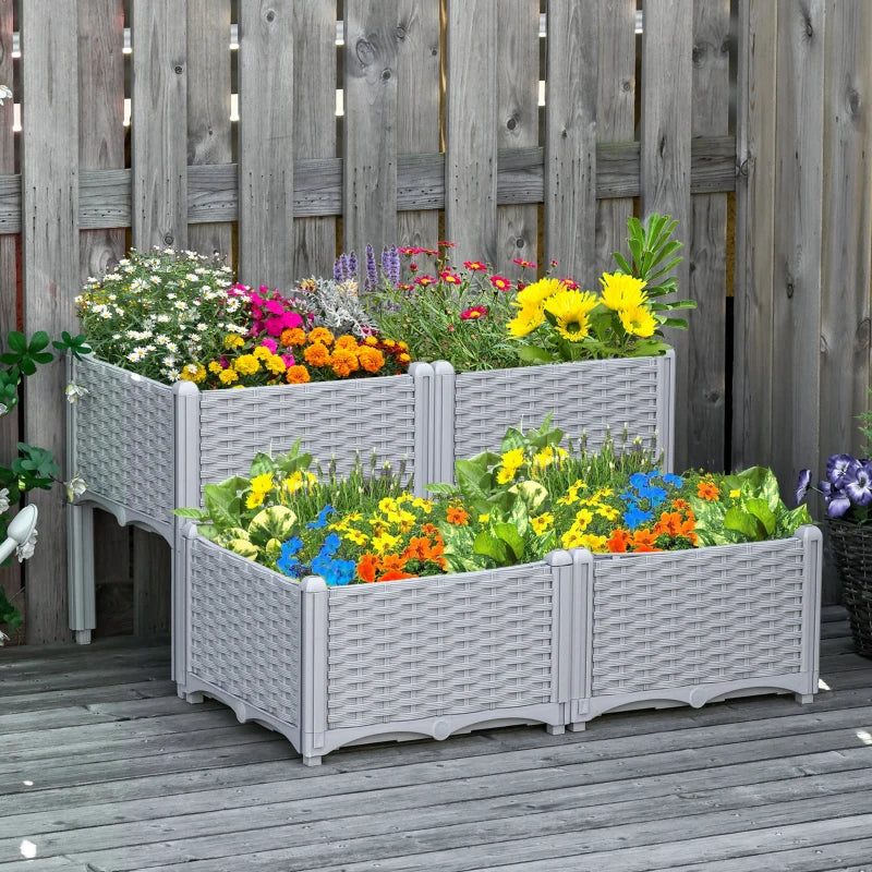 Outsunny Raised Bed Plastic Set of 4 40x40x44cm -  Grey