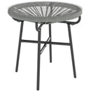 Outsunny Rattan Side Table W/ Tempered Glass Tabletop, Light Grey