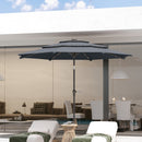 Outsunny 3-Tier Garden Parasol w/ Solar LED Lights, Tilt, Crank Handle