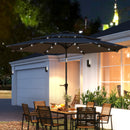 Outsunny 3-Tier Garden Parasol w/ Solar LED Lights, Tilt, Crank Handle