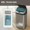HOMCOM 48L Sensor Bin, Stainless Steel Kitchen Bin With Automatic Close