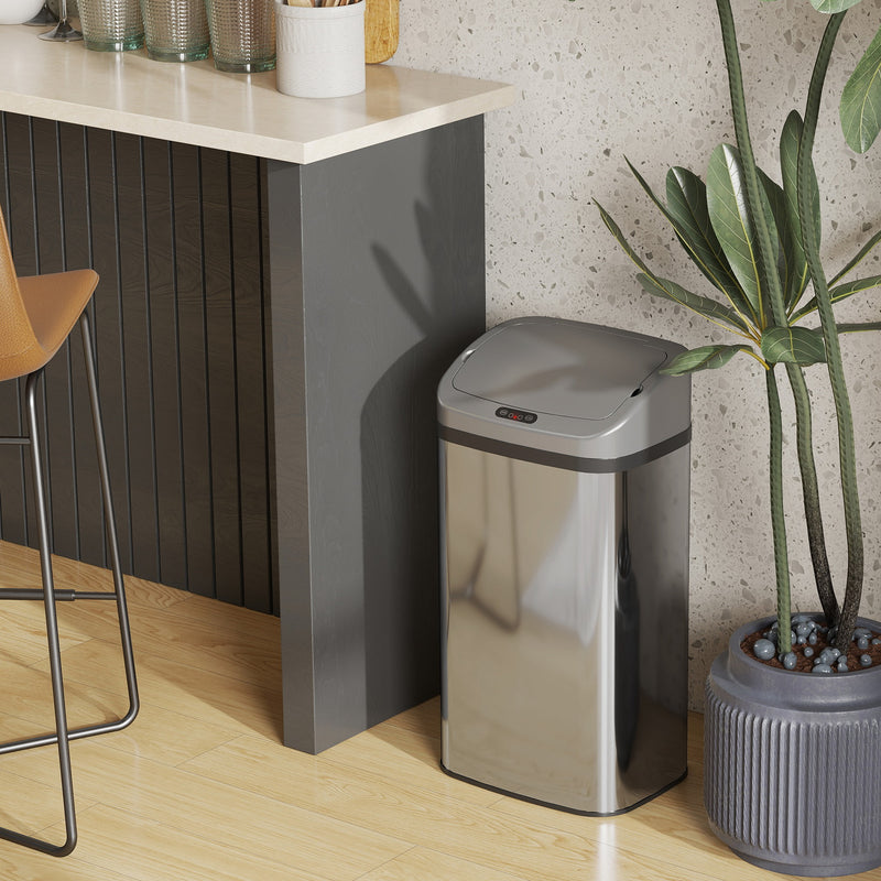 HOMCOM 48L Sensor Bin, Stainless Steel Kitchen Bin with Automatic Close
