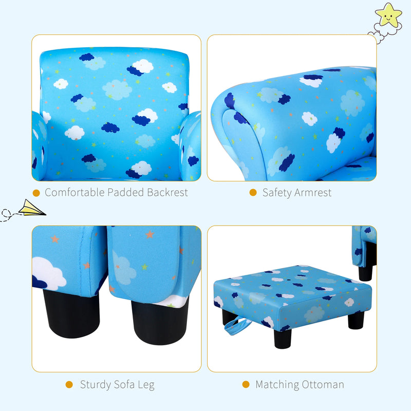HOMCOM Children's Armchair with  Footrest - Blue